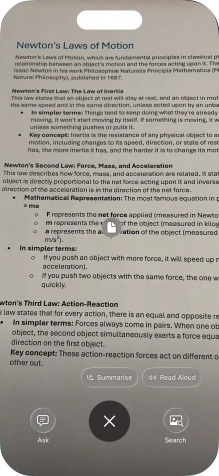 To use visual intelligence on a text, take a picture of the text, press the required setting and follow the instructions on the screen to use the function. To use visual intelligence on a text, take a picture of the text, press the required setting and follow the instructions on the screen to use the function.
