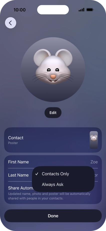 Press the required setting. Press the required setting.