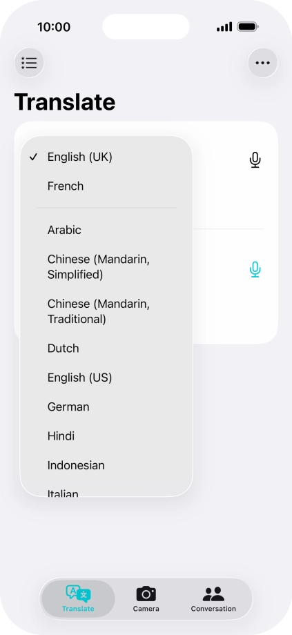 Press the required source language. Press the required source language.