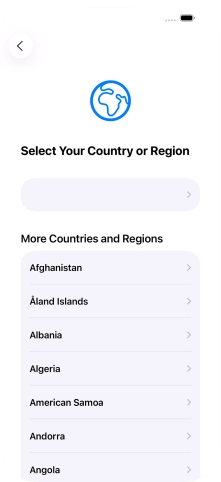 Press the required country or area. Press the required country or area.