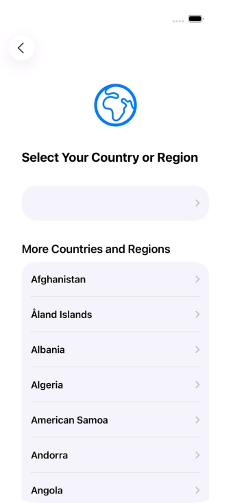 Press the required country or area. Press the required country or area.