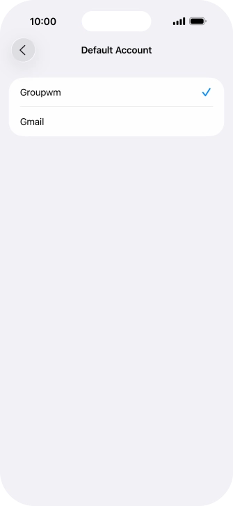 Press the required email account to select the email account as your default account. Press the required email account to select the email account as your default account.