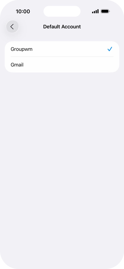 Press the required email account to select the email account as your default account. Press the required email account to select the email account as your default account.