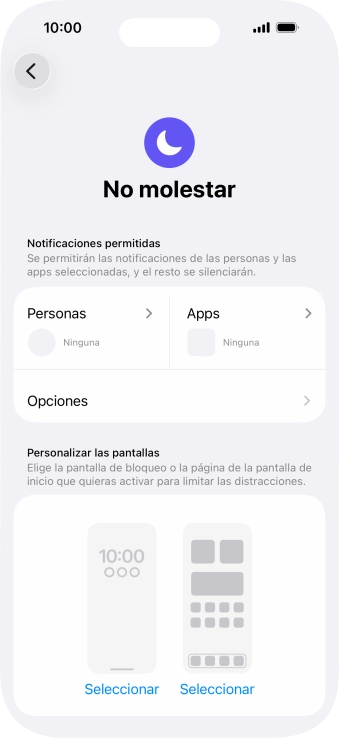 Pulsa Personas y sigue las indicaciones de la pantalla para seleccionar de qué contactos quieres recibir llamadas y notificaciones cuando No molestar está activado. Pulsa Personas y sigue las indicaciones de la pantalla para seleccionar de qué contactos quieres recibir llamadas y notificaciones cuando No molestar está activado.