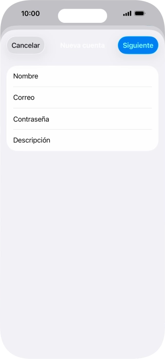 Pulsa Descripción e introduce el nombre de la cuenta de correo electrónico. Pulsa Descripción e introduce el nombre de la cuenta de correo electrónico.
