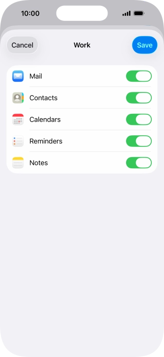Press the indicators next to the required data types to turn synchronisation of each data type on or off. Press the indicators next to the required data types to turn synchronisation of each data type on or off.