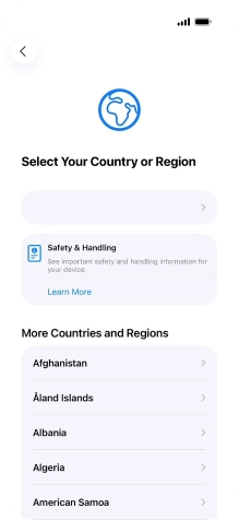 Press the required country or area. Press the required country or area.