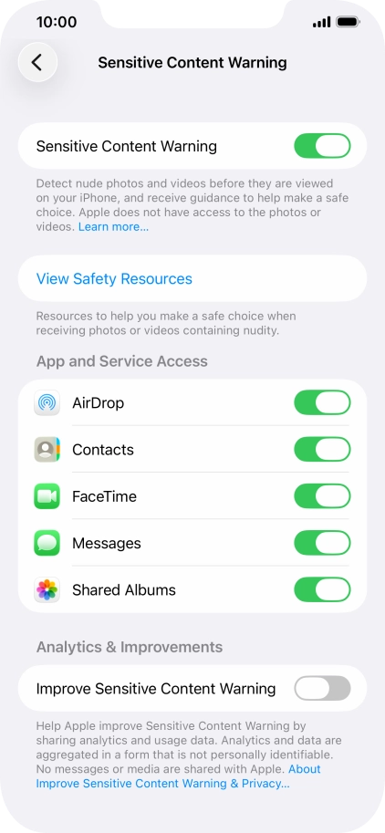 Press the indicators next to the required applications to turn the function on or off. Press the indicators next to the required applications to turn the function on or off.