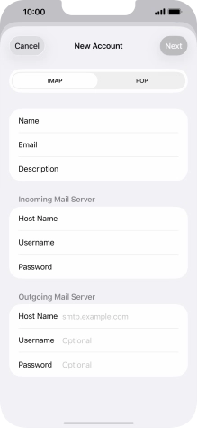 Press Host Name and key in the name of your email provider's outgoing server. Press Host Name and key in the name of your email provider's outgoing server.