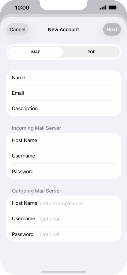 Press Host Name and key in the name of your email provider's outgoing server. Press Host Name and key in the name of your email provider's outgoing server.