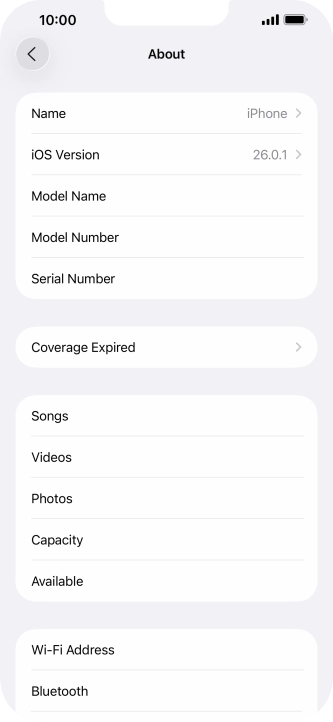 Your phone's software version is displayed next to iOS Version. Your phone's software version is displayed next to iOS Version.