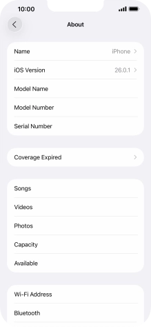 Your phone's software version is displayed next to iOS Version. Your phone's software version is displayed next to iOS Version.