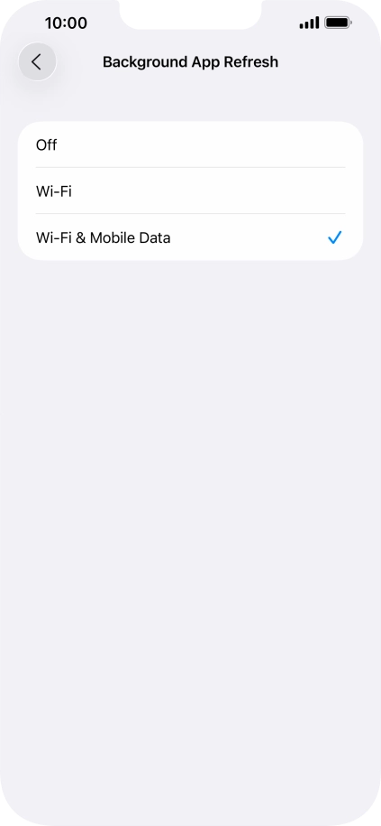 To turn off background refresh of apps, press Off. To turn off background refresh of apps, press Off.