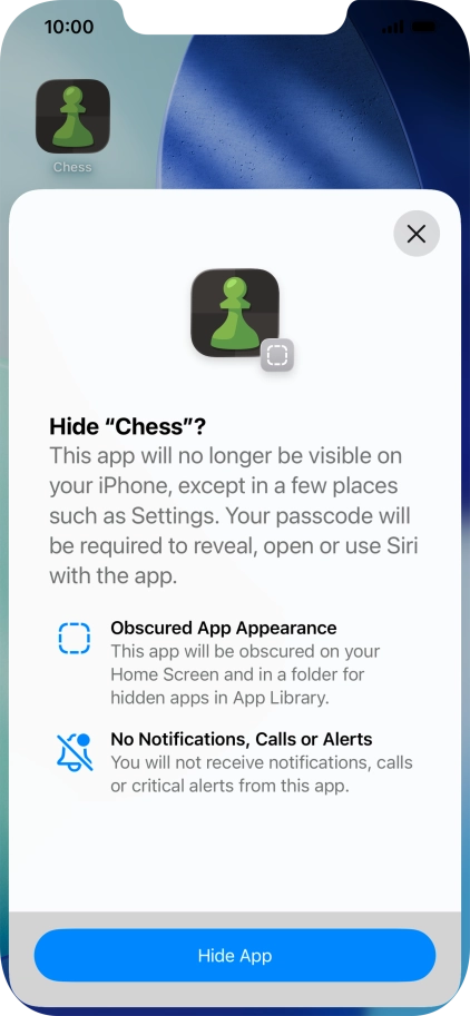 Press Hide App. Press Hide App.