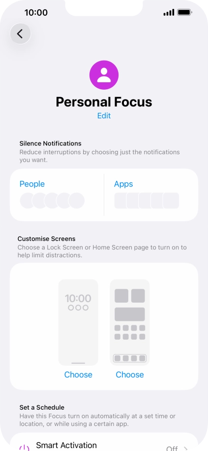 Press People and follow the instructions on the screen to select which contacts you would like to receive calls and notifications from when the selected focus mode is active. Press People and follow the instructions on the screen to select which contacts you would like to receive calls and notifications from when the selected focus mode is active.