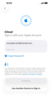 Press Required and key in the password for your Apple Account. Press Required and key in the password for your Apple Account.