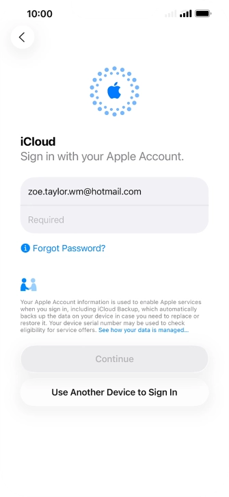 Press Required and key in the password for your Apple Account. Press Required and key in the password for your Apple Account.
