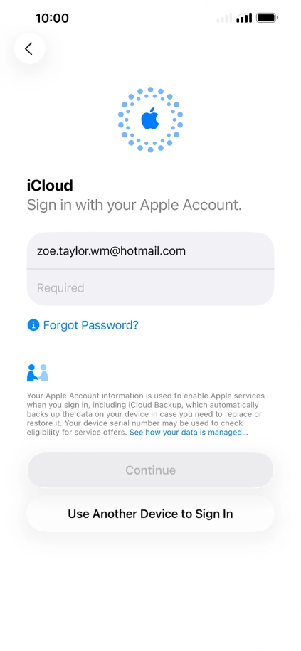 Press Required and key in the password for your Apple Account. Press Required and key in the password for your Apple Account.