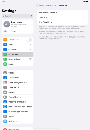 Press the required setting to turn the function on or off. Press the required setting to turn the function on or off.