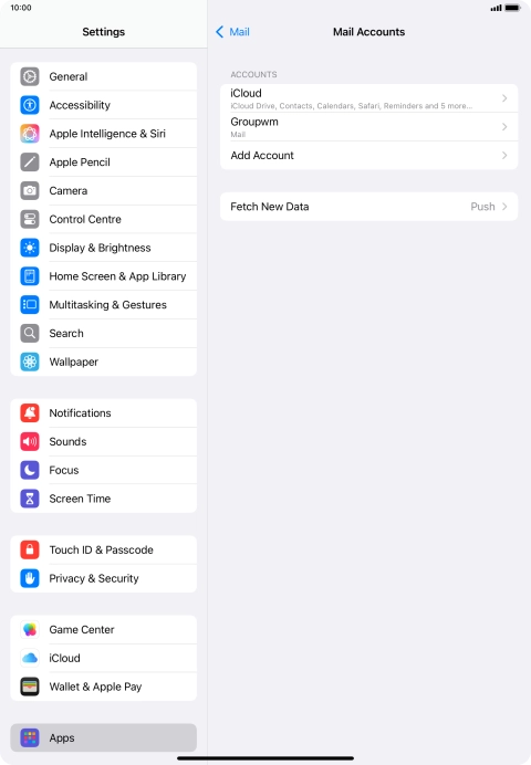 Press the name of the email account you've just set up. Press the name of the email account you've just set up.