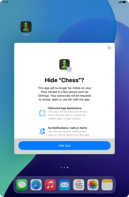 Press Hide App. Press Hide App.