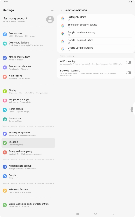 Press Google Location Accuracy. Press Google Location Accuracy.
