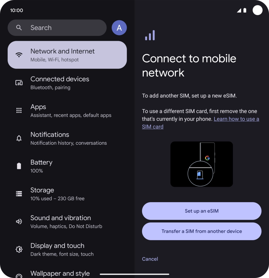 Press Set up an eSIM. Press Set up an eSIM.