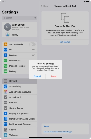 Press Reset. Wait a moment while the factory default settings are restored. Follow the instructions on the screen to set up your tablet and prepare it for use. Press Reset. Wait a moment while the factory default settings are restored. Follow the instructions on the screen to set up your tablet and prepare it for use.