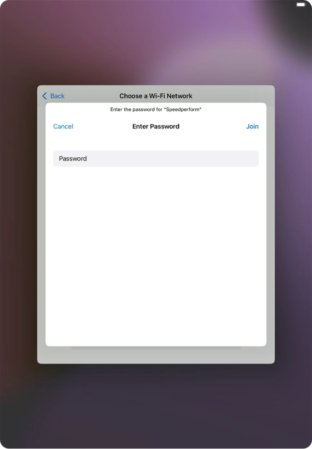 Key in the password for the Wi-Fi network and press Join. Key in the password for the Wi-Fi network and press Join.