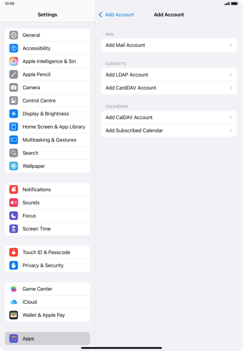 Press Add Mail Account. Press Add Mail Account.