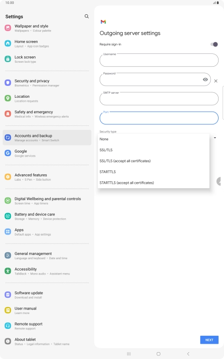 Press SSL/TLS. Press SSL/TLS.