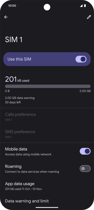 The total data usage is displayed. The total data usage is displayed.
