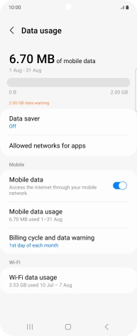 The total data usage is displayed. The total data usage is displayed.