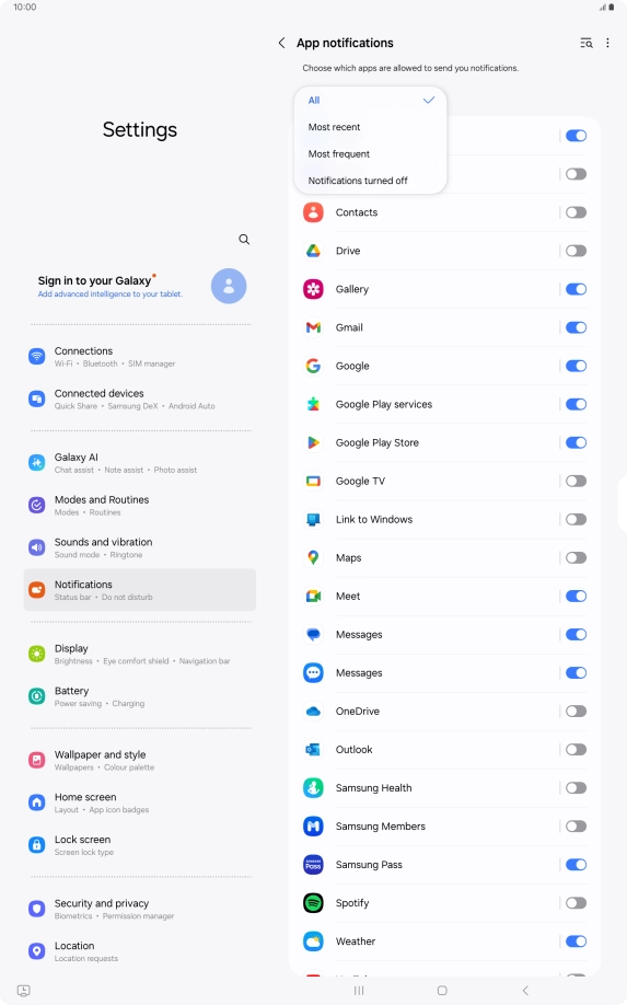 Press the required setting. Press the required setting.