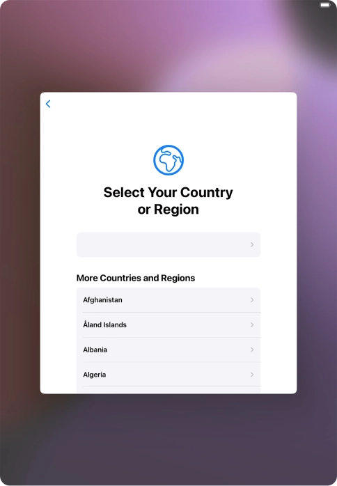 Press the required country or area. Press the required country or area.