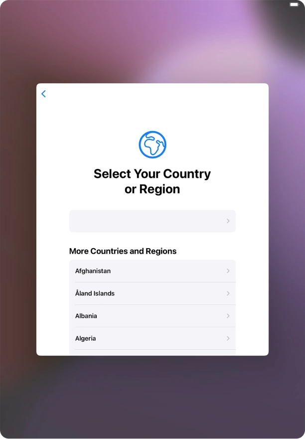Press the required country or area. Press the required country or area.