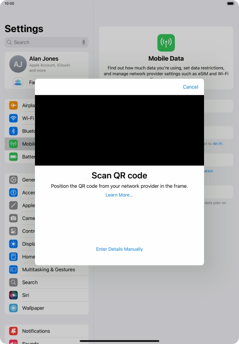 Place the QR code you've received inside the tablet camera frame to scan the code. Place the QR code you've received inside the tablet camera frame to scan the code.