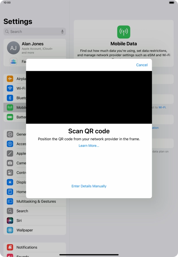 Place the QR code you've received inside the tablet camera frame to scan the code. Place the QR code you've received inside the tablet camera frame to scan the code.