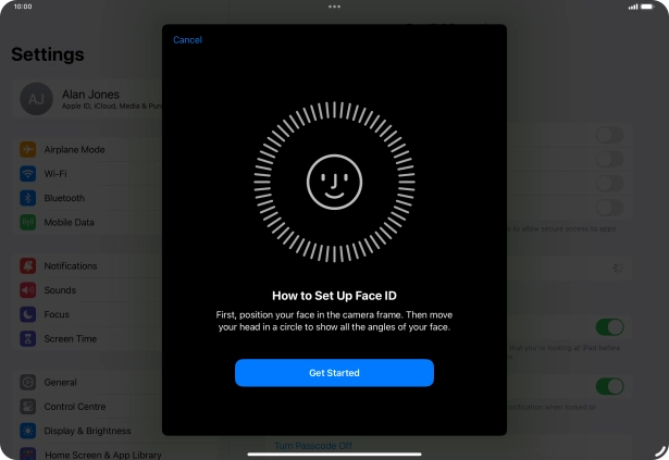 Press Get Started and follow the instructions on the screen to set up Face ID. Press Get Started and follow the instructions on the screen to set up Face ID.