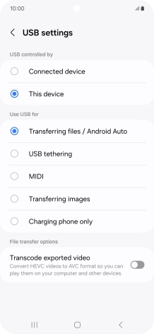 Press Transferring files / Android Auto. Press Transferring files / Android Auto.