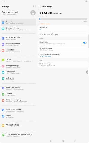 The total data usage is displayed. The total data usage is displayed.