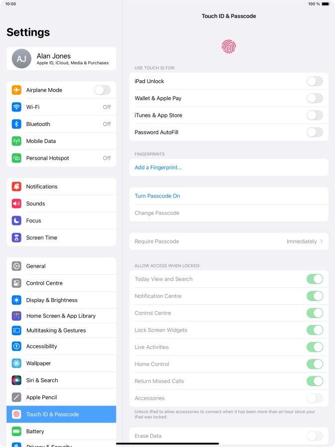 Press Turn Passcode On and key in a lock code of your own choice twice. Press Turn Passcode On and key in a lock code of your own choice twice.