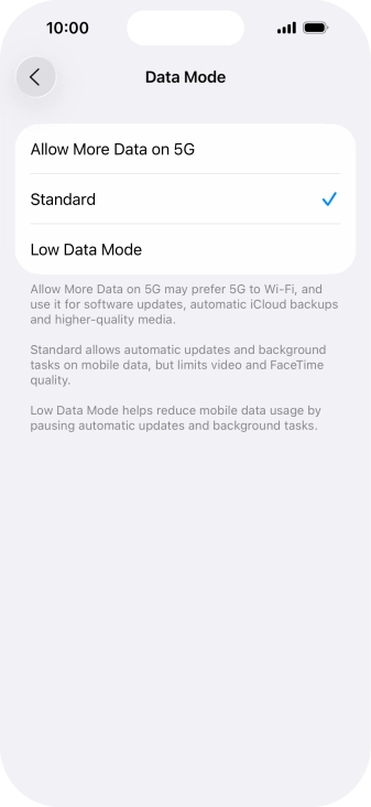 Press the required setting. Press the required setting.