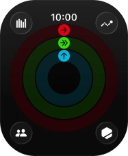 The screen will tell you how far you are from completing your daily activity goals. When the coloured rings are closed, you've reached the goals of your daily activity. The screen will tell you how far you are from completing your daily activity goals. When the coloured rings are closed, you've reached the goals of your daily activity.