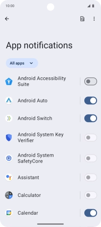 Press the indicator next to the required apps to turn the function on or off. Press the indicator next to the required apps to turn the function on or off.