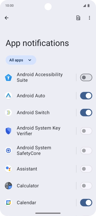Press the indicator next to the required apps to turn the function on or off. Press the indicator next to the required apps to turn the function on or off.