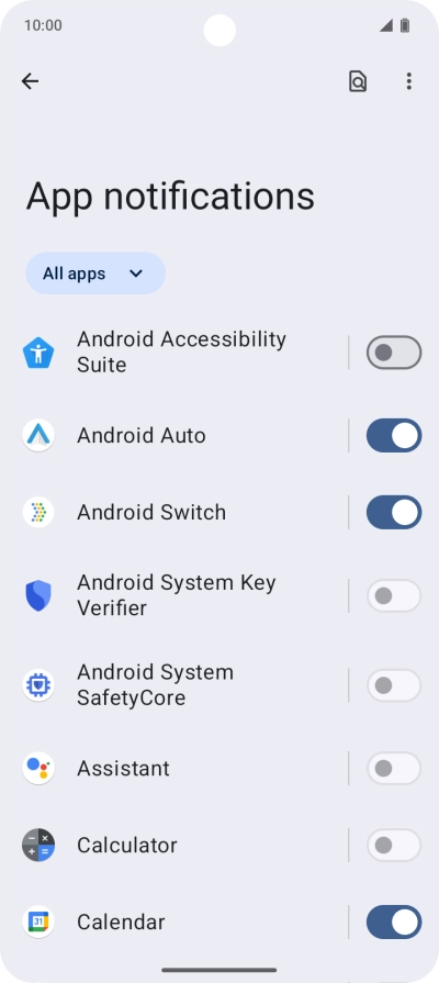 Press the indicator next to the required apps to turn the function on or off. Press the indicator next to the required apps to turn the function on or off.