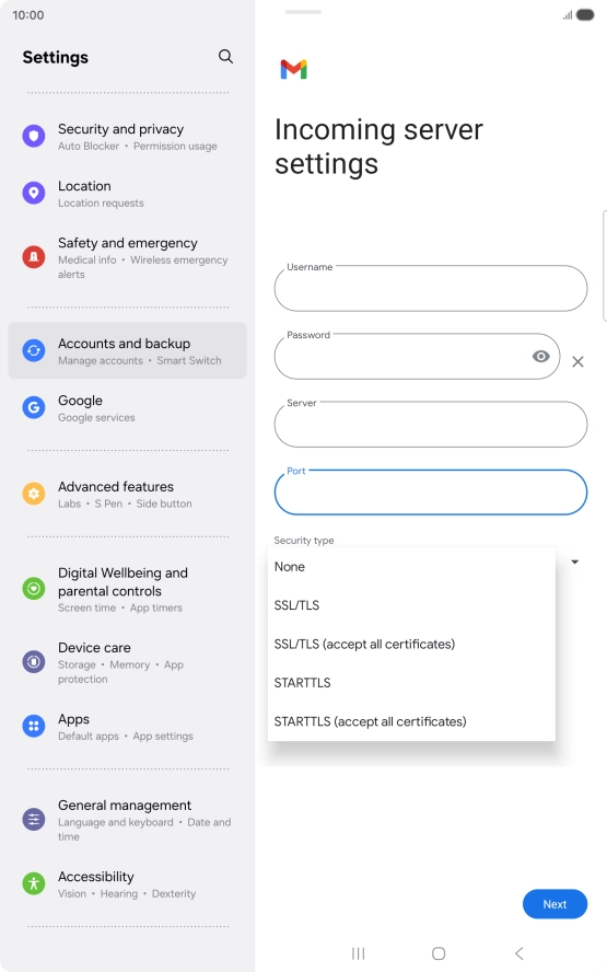Press SSL/TLS. Press SSL/TLS.