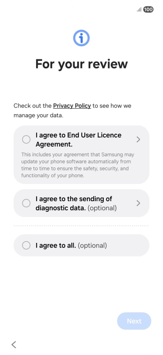 Press the fields next to the required settings to select them. Press the fields next to the required settings to select them.