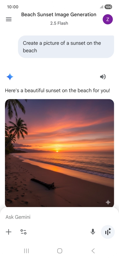 You can also ask Gemini to generate a picture based on your description. You can also ask Gemini to generate a picture based on your description.